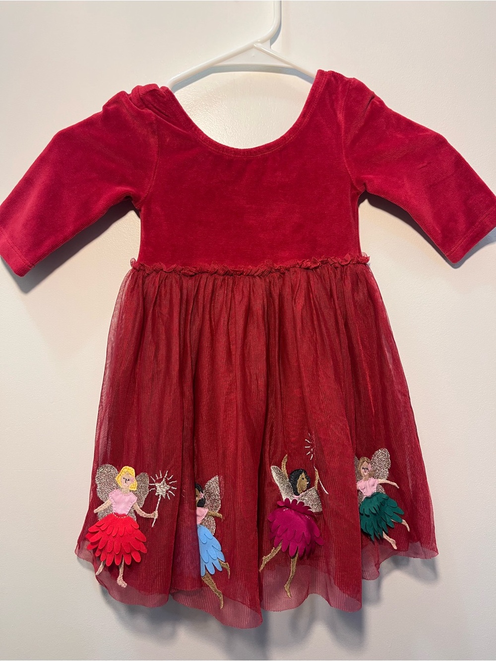 Mini Boden Red Velvet Tulle Fairies Holiday Party Dress 2-3Y